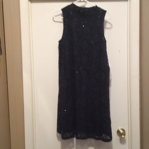 Elegant Tiana B Lace Overlay Dress Fully Lined Sleeveless Navy Blue - Size 10P